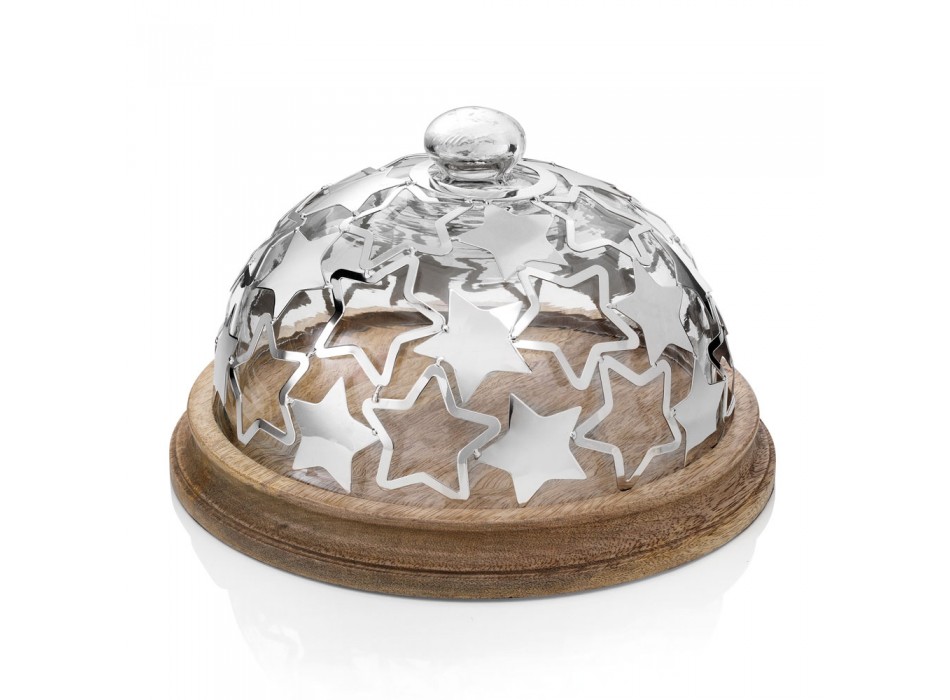 Soporte para tartas en madera y vidrio con estrellas de metal plateado de lujo - Ilenia viadurini