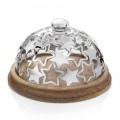 Soporte para tartas en madera y vidrio con estrellas de metal plateado de lujo - Ilenia