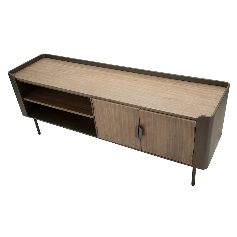 Mueble TV de salón en madera de abeto y hierro gris con 2 puertas - Cooper viadurini