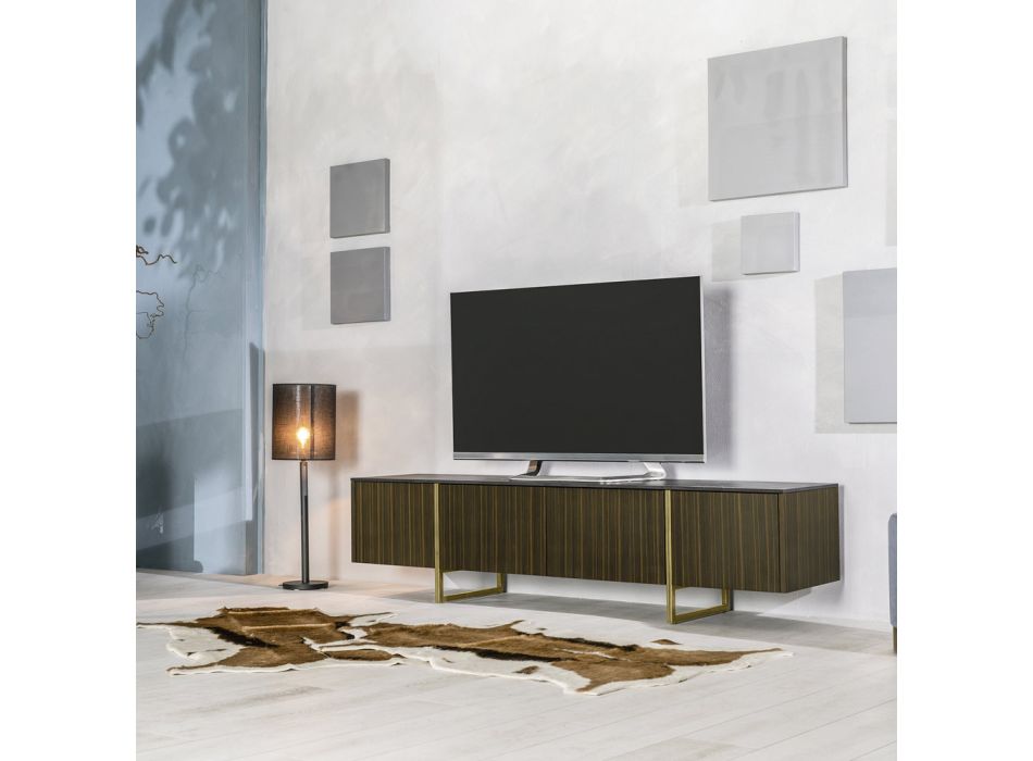 Mueble TV en MDF y cerámica con 2 puertas y 2 cajones con cierre suave - Clak viadurini