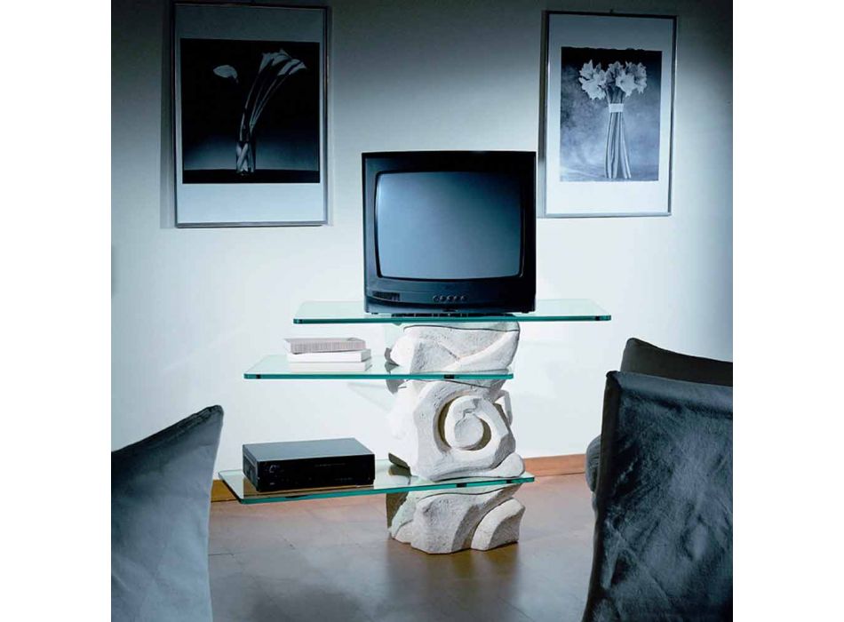 Porta TV cristal de piedra y moderno diseño de Agape viadurini