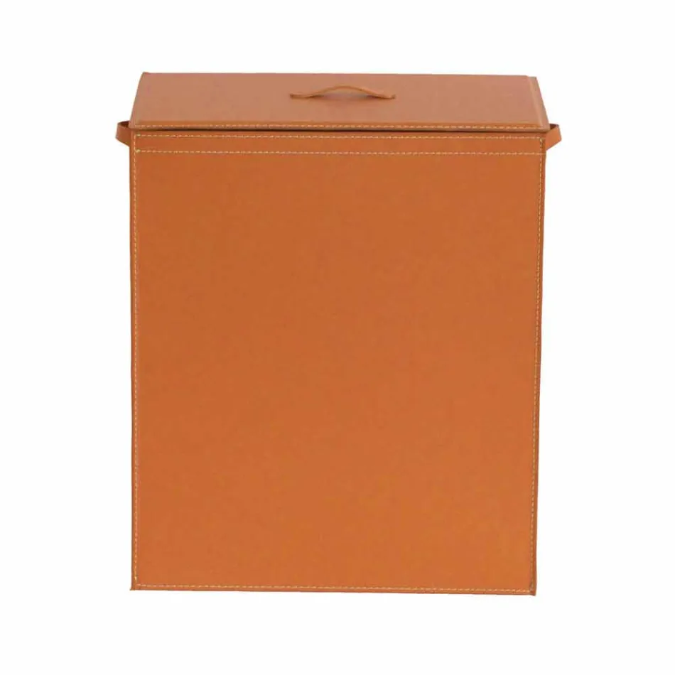 Cesto para la ropa de cuero con una base de diseño rectangular Peter viadurini