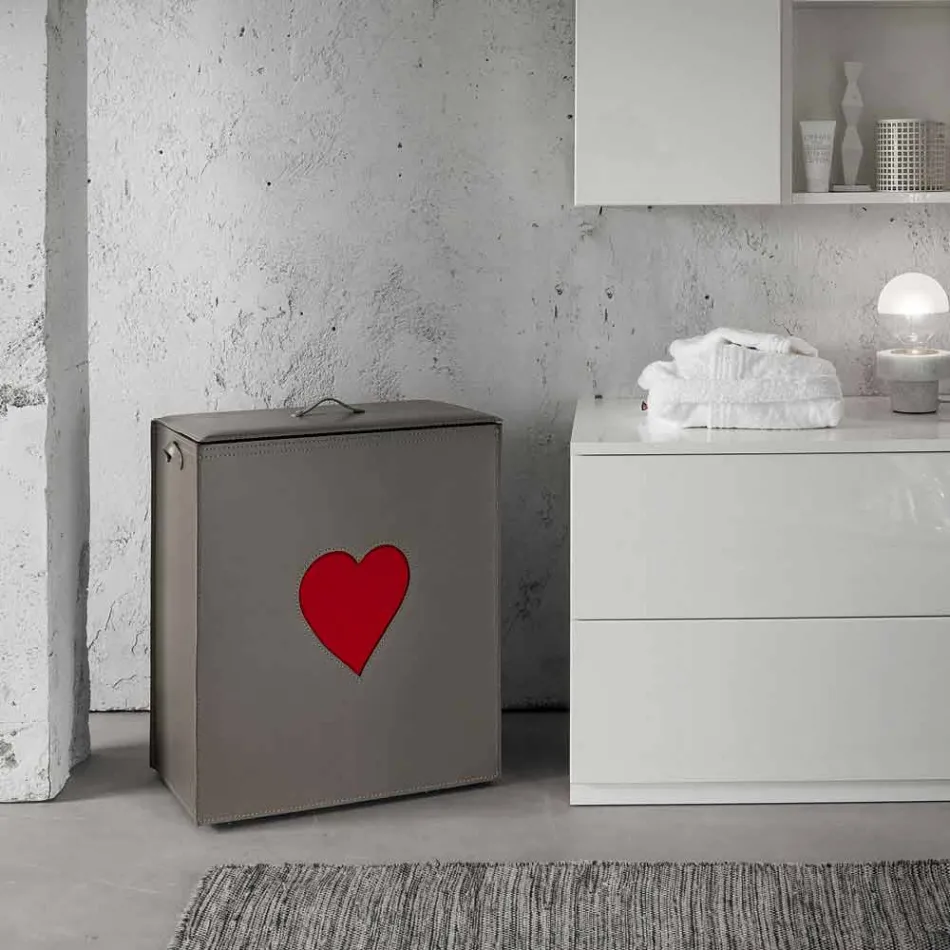 Cesto de ropa de cuero contemporáneo hecho en Italia Adele, inserción de corazón viadurini