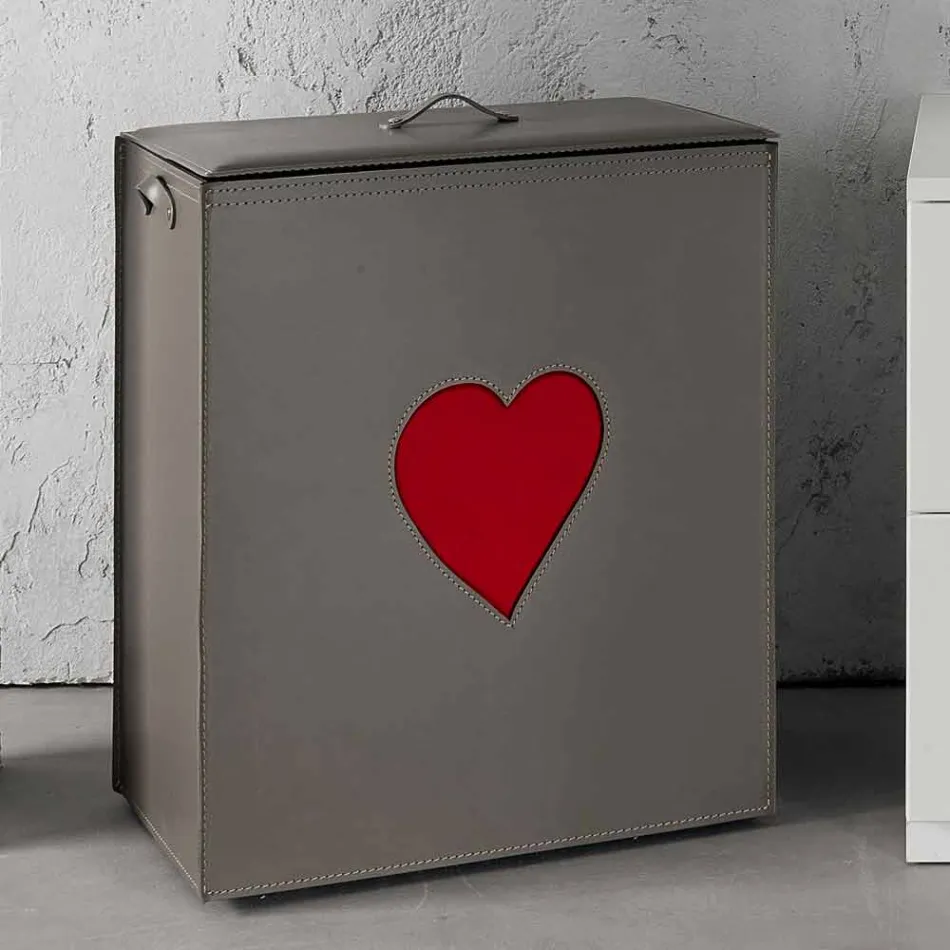 Cesto de ropa de cuero contemporáneo hecho en Italia Adele, inserción de corazón viadurini