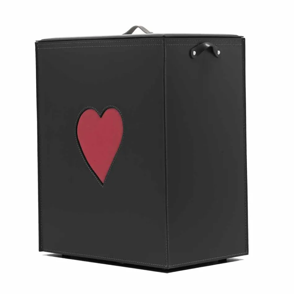 Cesto de ropa de cuero contemporáneo hecho en Italia Adele, inserción de corazón viadurini