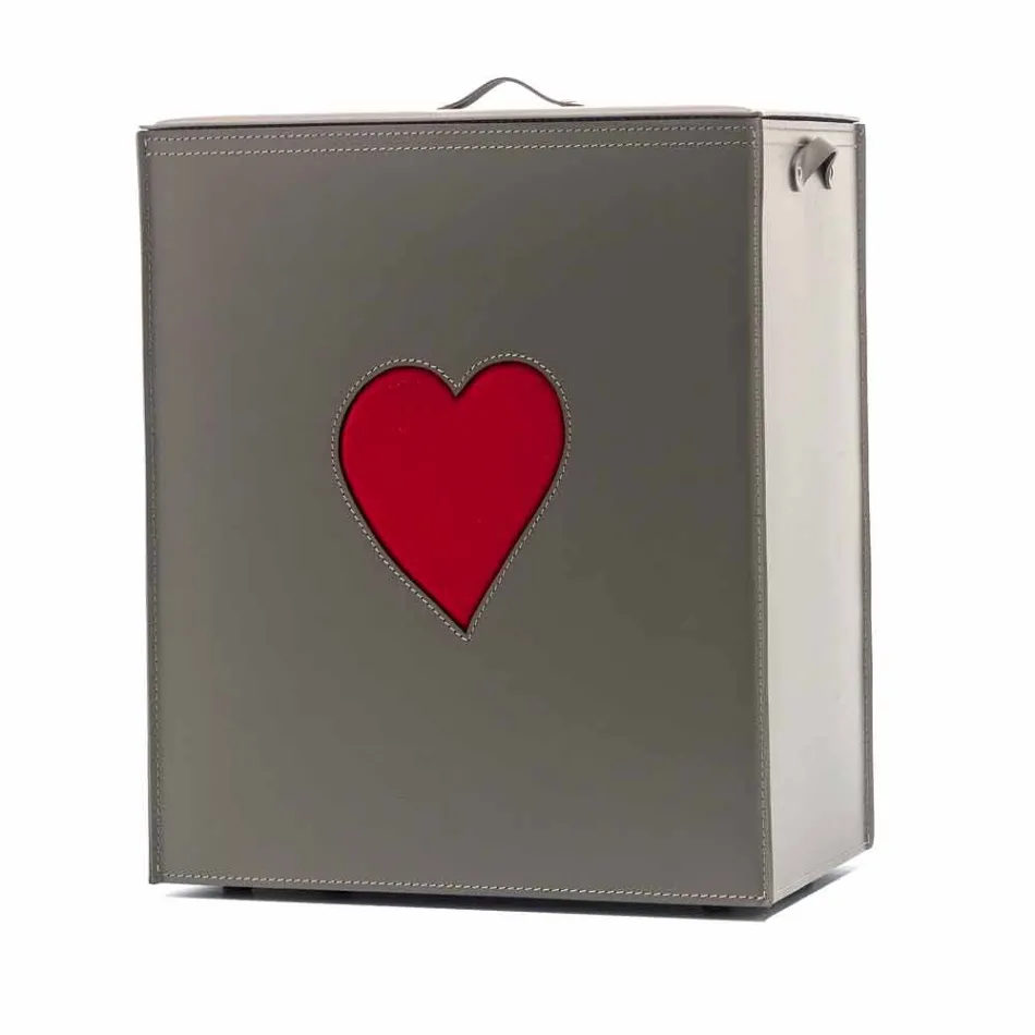 Cesto de ropa de cuero contemporáneo hecho en Italia Adele, inserción de corazón viadurini