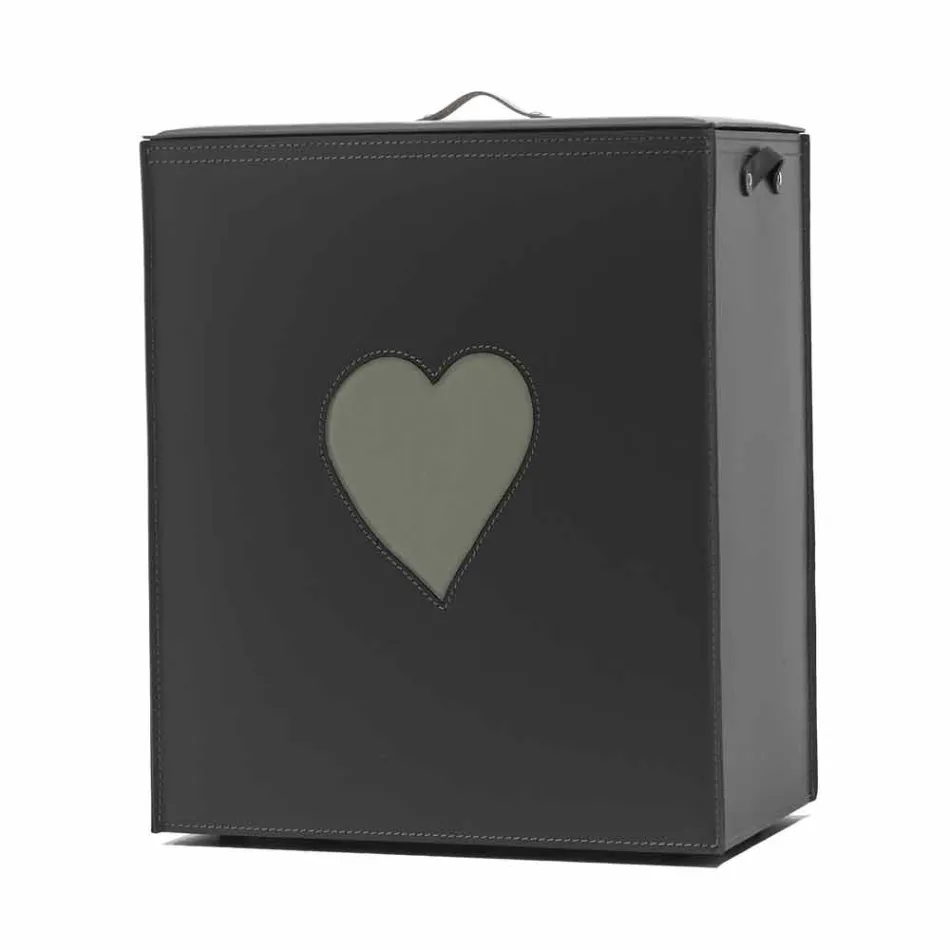 Cesto de ropa de cuero contemporáneo hecho en Italia Adele, inserción de corazón viadurini