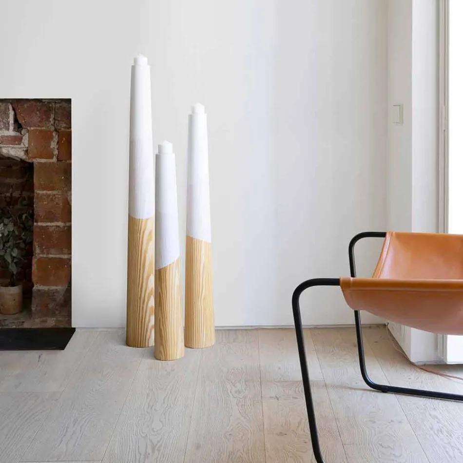 Candelero moderno de madera maciza de pino con detalles de colores - Candor viadurini