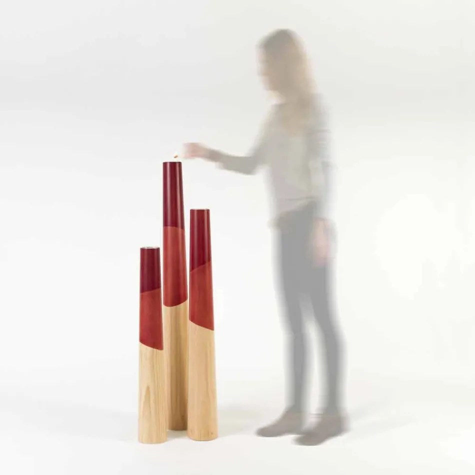 Candelero moderno de madera maciza de pino con detalles de colores - Candor viadurini