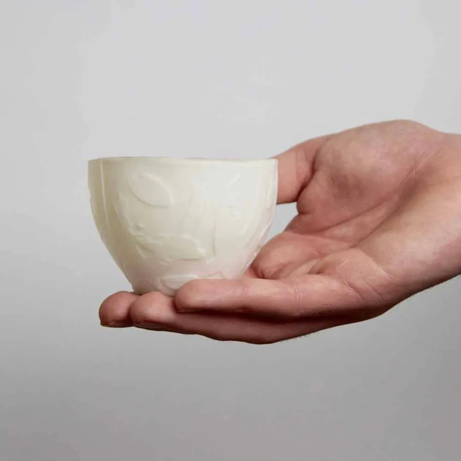 Portavelas de diseño en porcelana blanca decorada 3 piezas - Arcireale viadurini