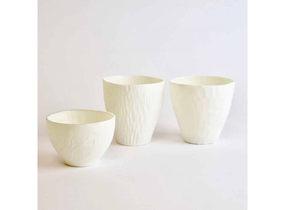 Portavelas de diseño en porcelana blanca decorada 3 piezas - Arcireale viadurini