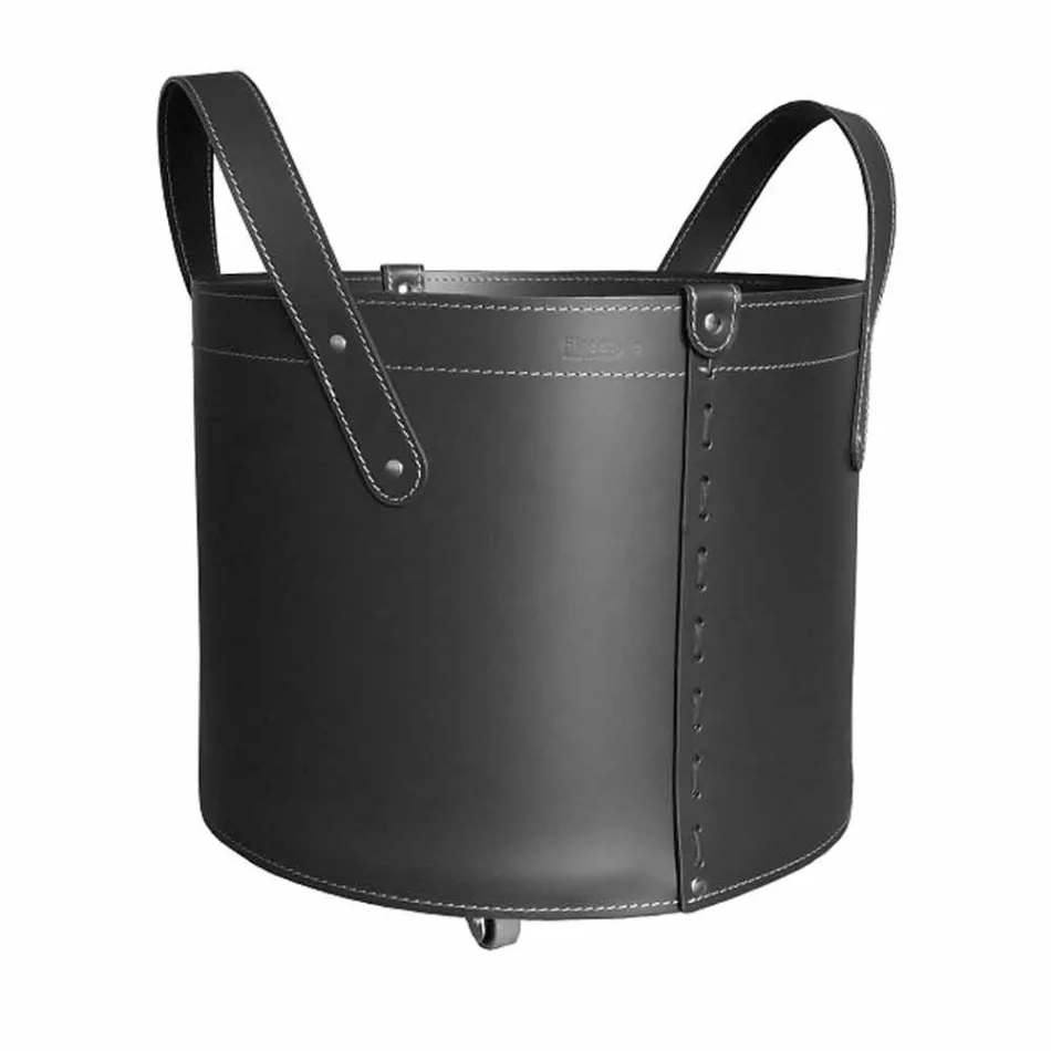 Soporte de tronco cilíndrico en cuero regenerado con ruedas Tonda Firestyle viadurini