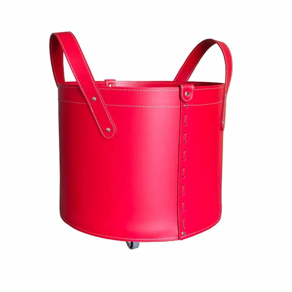 Soporte de tronco cilíndrico en cuero regenerado con ruedas Tonda Firestyle viadurini