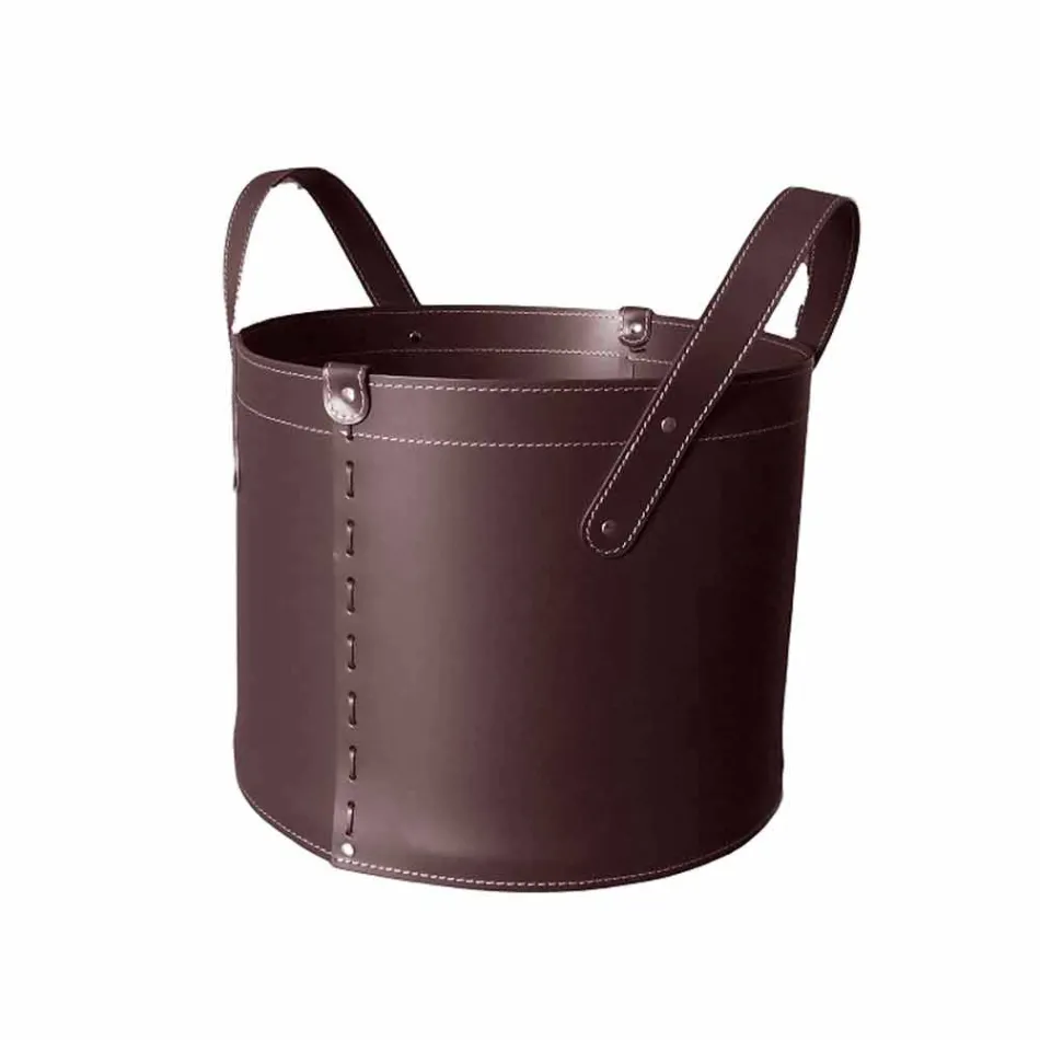 Soporte de tronco cilíndrico en cuero regenerado con ruedas Tonda Firestyle viadurini