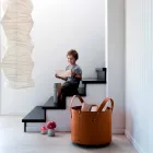 Soporte de tronco cilíndrico en cuero regenerado con ruedas Tonda Firestyle viadurini