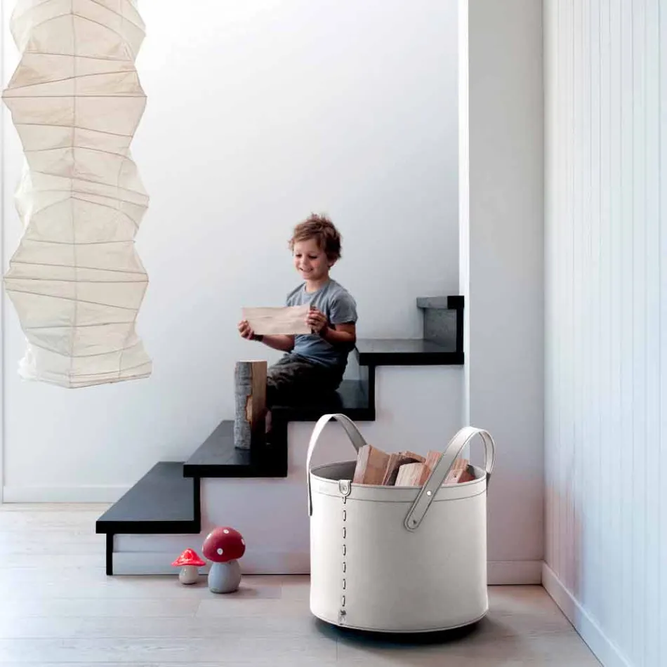 Soporte de tronco cilíndrico en cuero regenerado con ruedas Tonda Firestyle viadurini