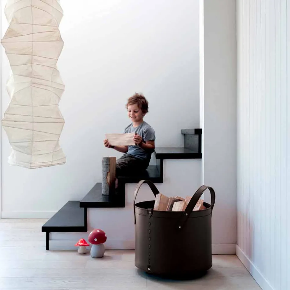 Soporte de tronco cilíndrico en cuero regenerado con ruedas Tonda Firestyle viadurini