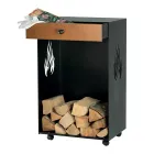 Porta leña con ruedas y cajón superior Made in Italy - Polare viadurini