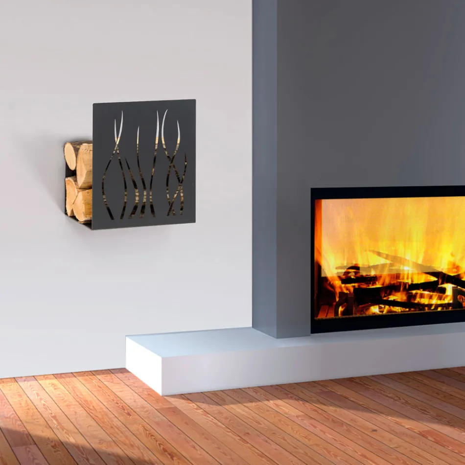 Soporte para leña interior en acero pintado Made in Italy - Ghino viadurini