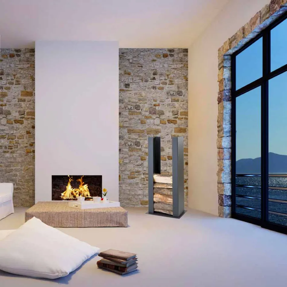 Soporte para leña de pared / suelo en acero, diseño, PLDU Caf Design viadurini