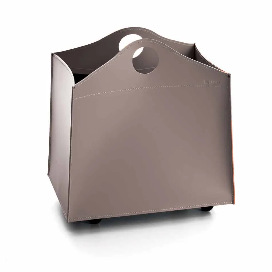 diseño de cuero antracita Portalegna con ruedas WoodBag viadurini