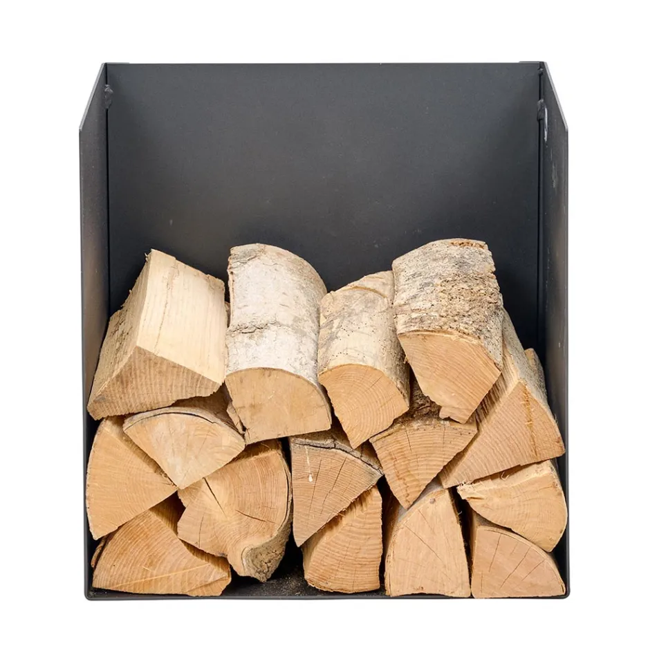 Leñero de acero pintado de color negro fabricado en Italia - Fiamme viadurini