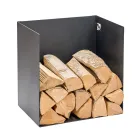 Leñero de acero pintado de color negro fabricado en Italia - Fiamme viadurini