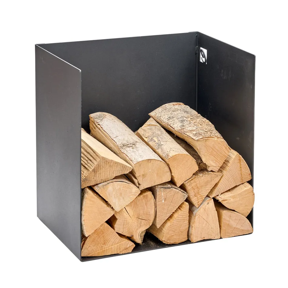 Leñero de acero pintado de color negro fabricado en Italia - Fiamme viadurini