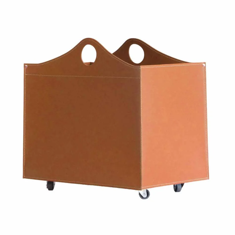 Portalegna piel regenerada con ruedas WoodBag hechas en Italia viadurini