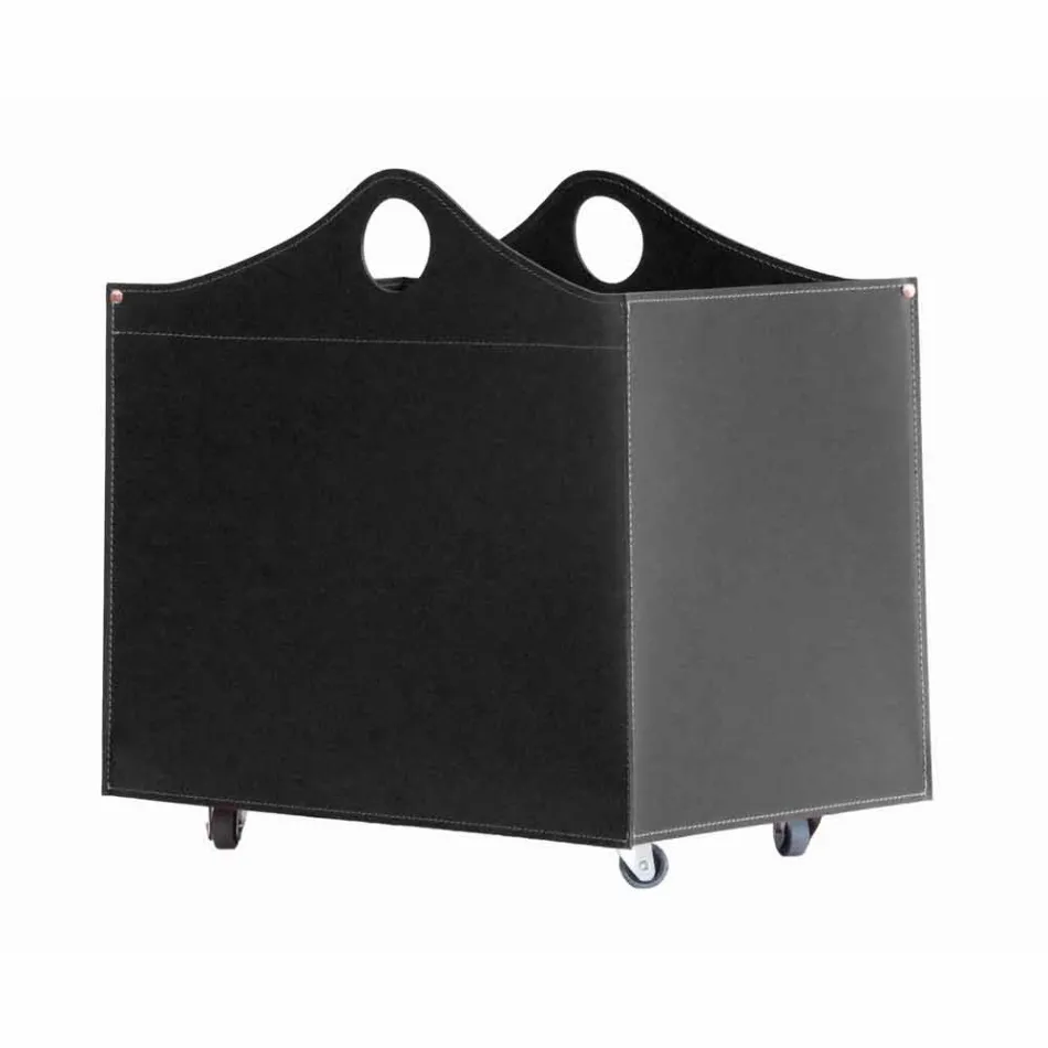 Portalegna piel regenerada con ruedas WoodBag hechas en Italia viadurini