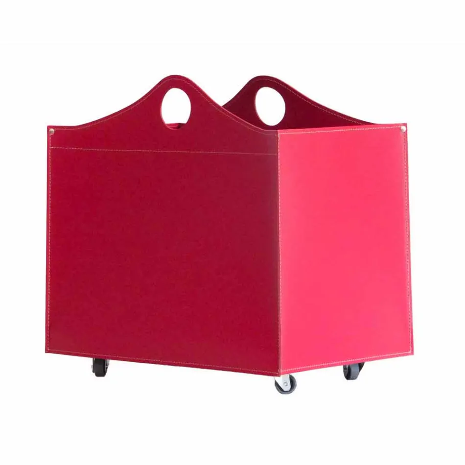 Portalegna piel regenerada con ruedas WoodBag hechas en Italia viadurini