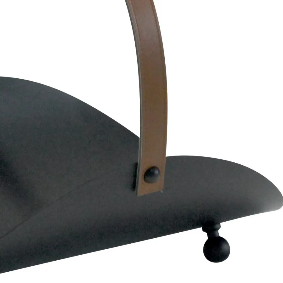 Portamadera de metal negro con mango de cuero Made in Italy - Antelope viadurini