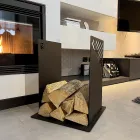 Soporte moderno para leña en acero negro para diseño interior - Scirocco viadurini