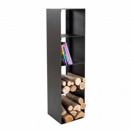 Porta registro de madera moderno interior negro con estantes Made in Italy - Cauro1 viadurini