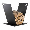 Soporte de madera para chimenea Diseño moderno en acero negro Made in Italy - Vespero