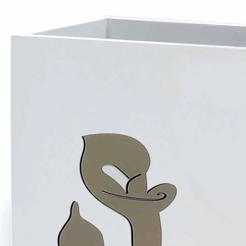 Paragüero de madera blanca de diseño moderno con decoraciones florales - Caracalla viadurini