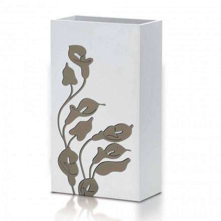 Paragüero de madera blanca de diseño moderno con decoraciones florales - Caracalla viadurini