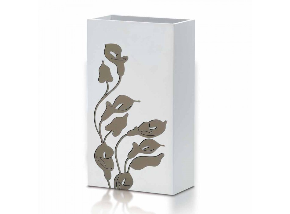 Paragüero de madera blanca de diseño moderno con decoraciones florales - Caracalla viadurini