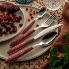 Cubiertos de Acero y Plástico Decoración Arabesco de Colores 24 Piezas - Alessandra viadurini