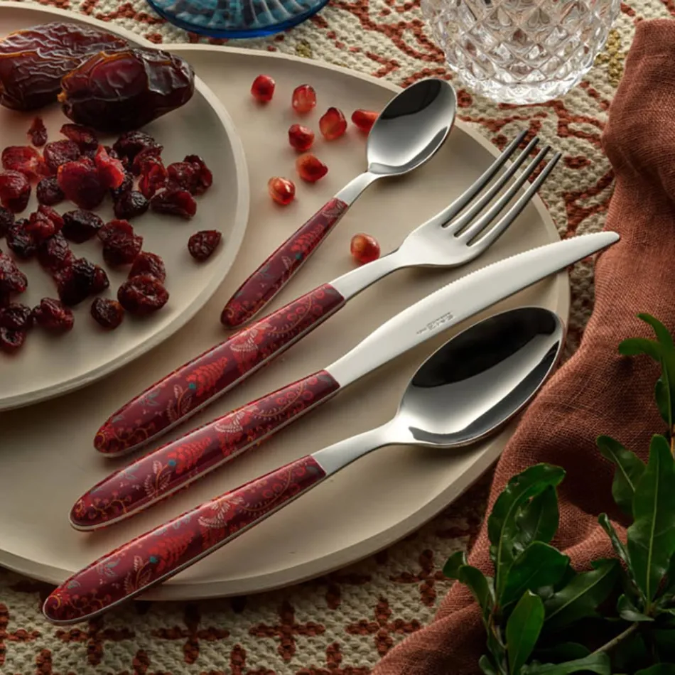 Cubiertos de Acero y Plástico Decoración Arabesco de Colores 24 Piezas - Alessandra viadurini