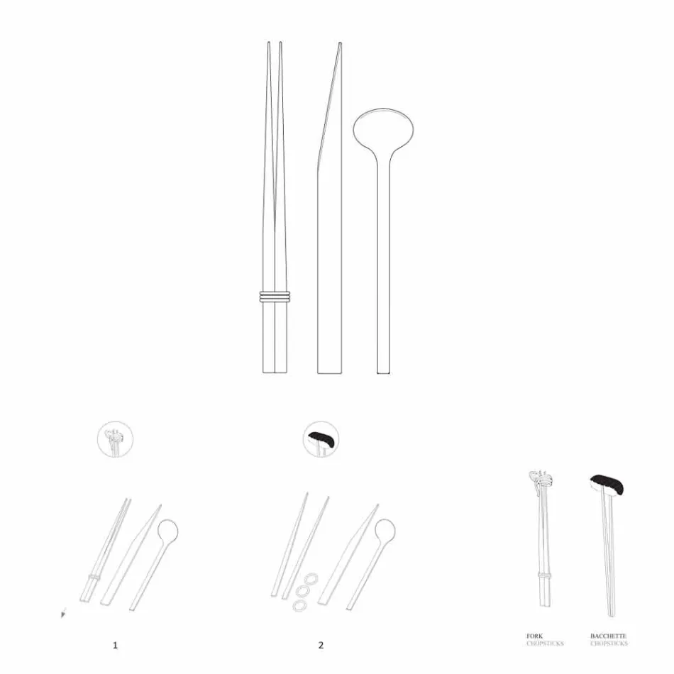 Cubiertos de acero inoxidable con palillos de diseño italiano de lujo - Carronde viadurini