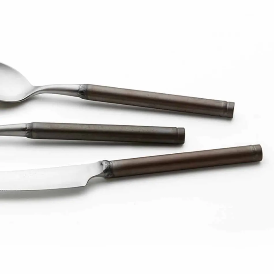 Cubiertos de acero satinado de 24 piezas de diseño artesanal italiano - Damerino viadurini