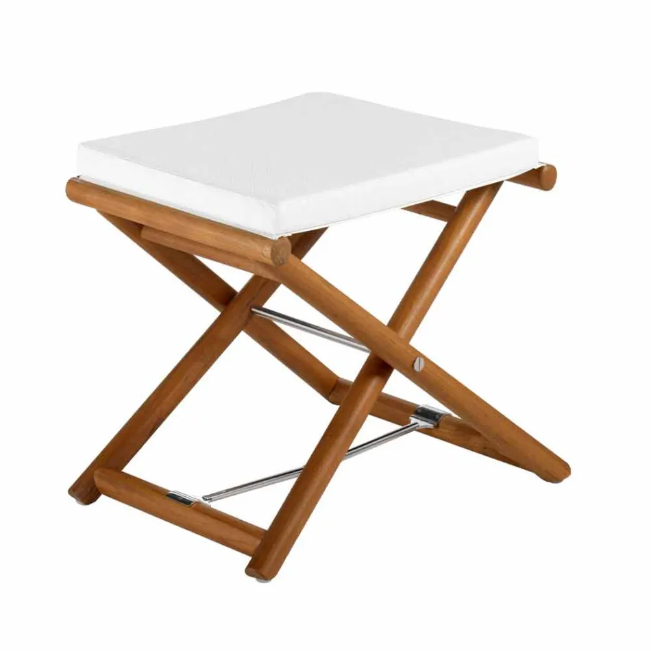 Puf de exterior en madera natural o negra mate y cojín, Made in Italy - Suzana viadurini