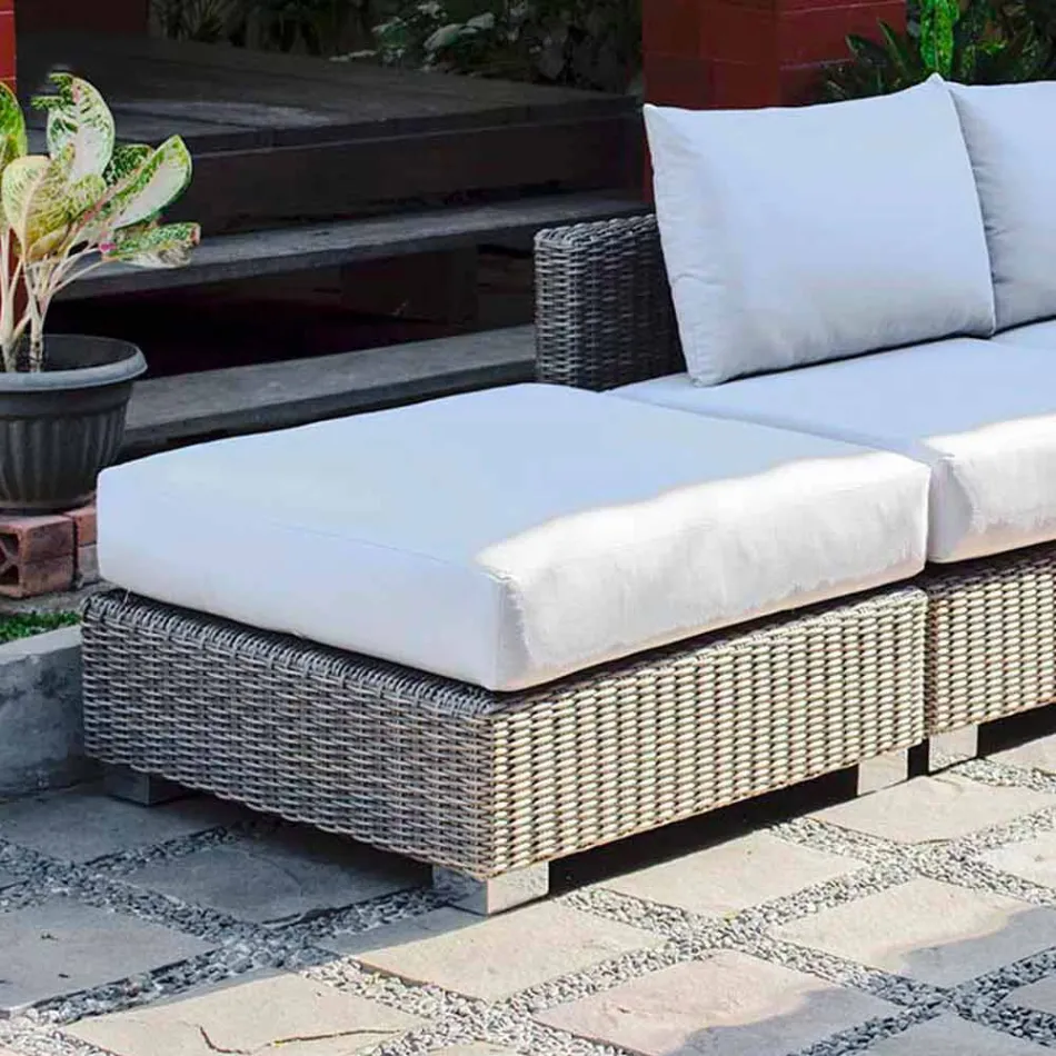 Puf moderno exterior en color gris-marrón Jaco polietileno, hecho a mano viadurini