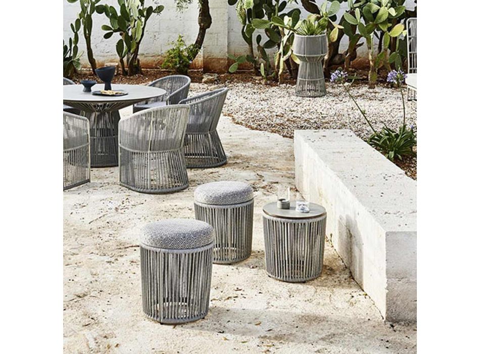 Puf de jardín con cesta de aluminio y tejido - Tibidabo de Varaschin viadurini