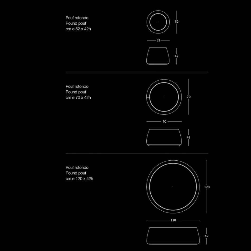 Puf otomano redondo para salón en chenilla de colores 3 tamaños - Evelyne viadurini