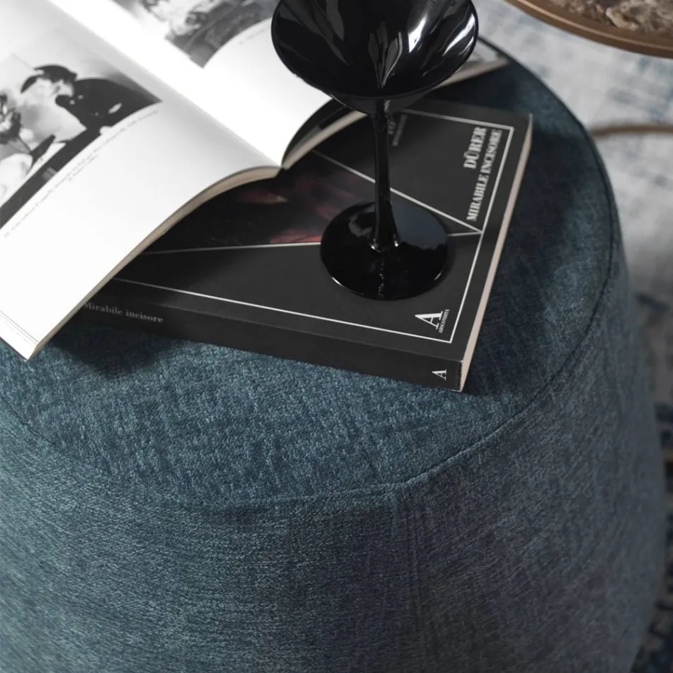 Puf otomano redondo para salón en chenilla de colores 3 tamaños - Evelyne viadurini