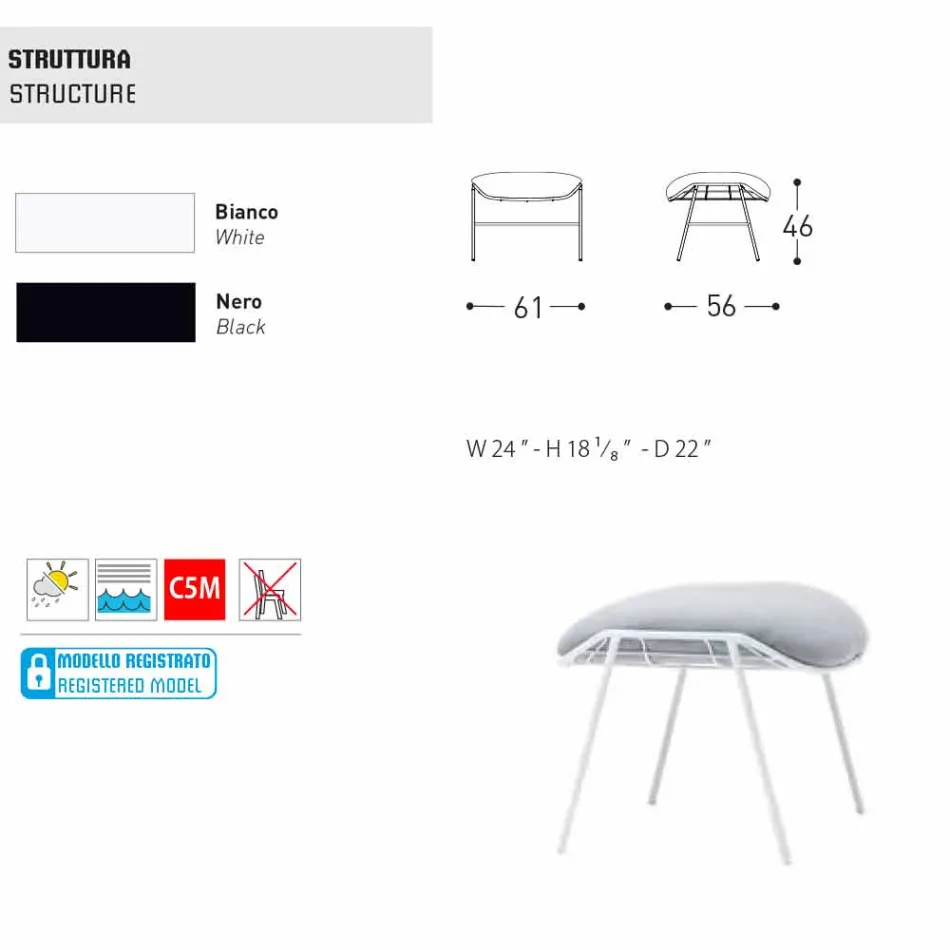Puf / reposapiés exterior de verano Varaschin en tela y acero viadurini