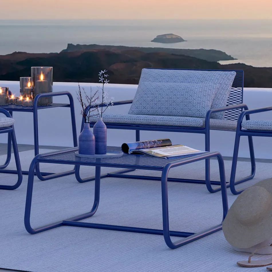 Mesa de centro tipo puf para jardín de diseño en metal coloreado Made in Italy - Karol viadurini