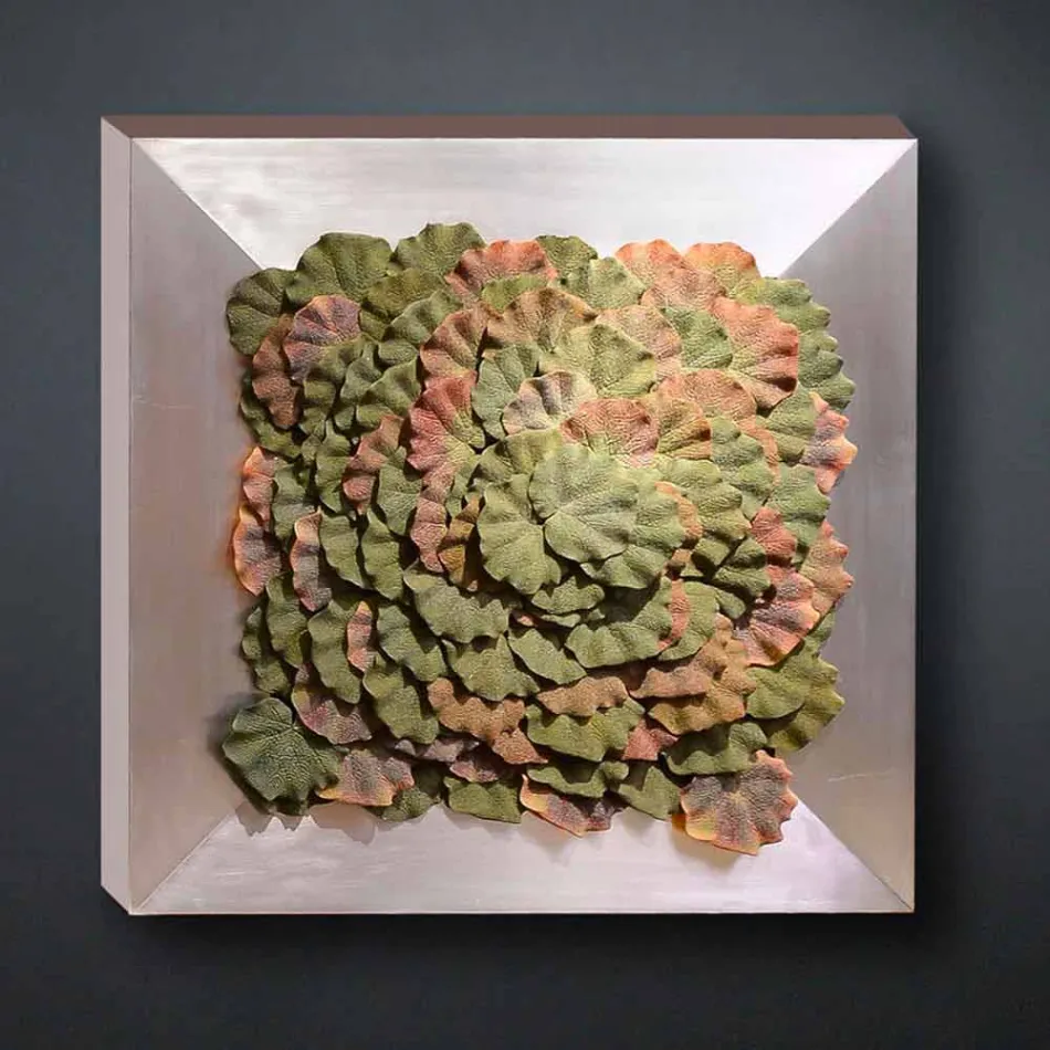 Cuadro de pared moderno en metal y flores artificiales Made in Italy - Gonio viadurini